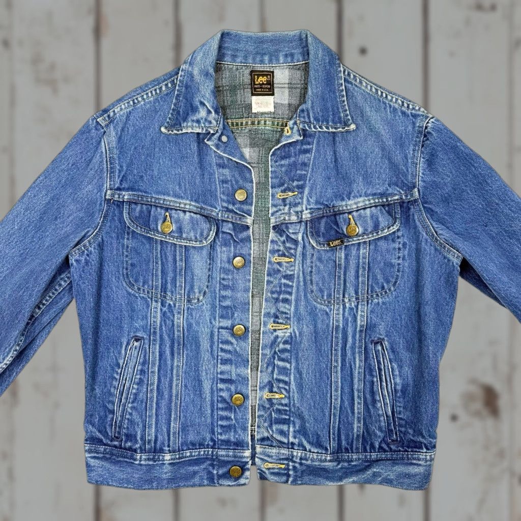 Lee Vtg Rare 70s Lee Denim Jacket Plaid Lined USA Union Made Mens M Blue Wool Insulation Motorcycle Button Pocket Regular Fit Size US M / EU 48-50 / 2 - 1 Thumbnail