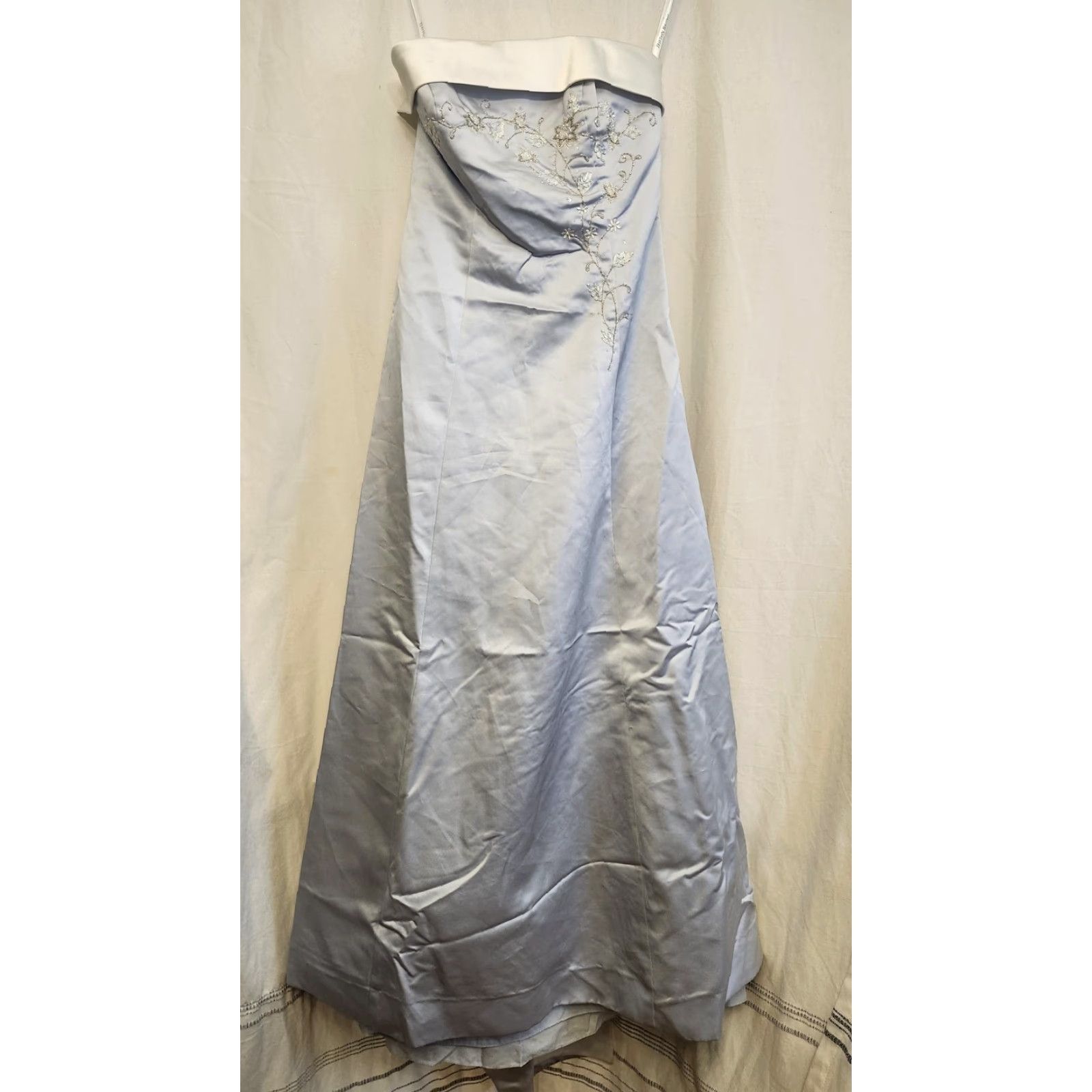 Vintage David's Bridal Princess Dress Wmn 6 Blue Strapless Gown Embroidered Prom Formal Size M / US 6-8 / IT 42-44 - 2 Thumbnail
