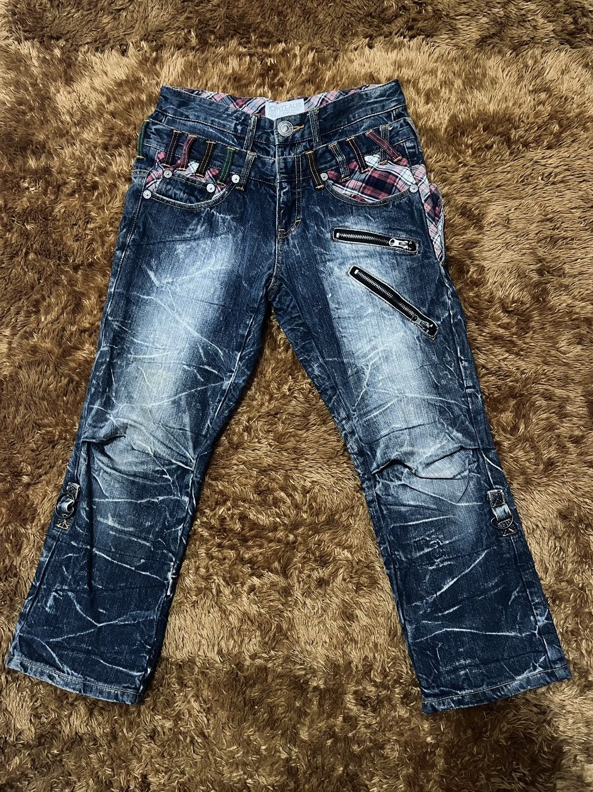 Japanese Brand Nylaus Double Waist Flare Distressed Denim Jeans Size US 30 / EU 46 - 1 Thumbnail