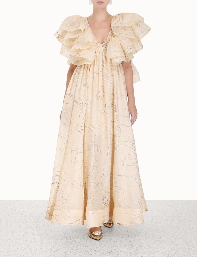 Zimmermann oc11z0225 Ruffled Linen-Silk Gown in Beige Size L / US 10 / IT 46 - 3 Thumbnail