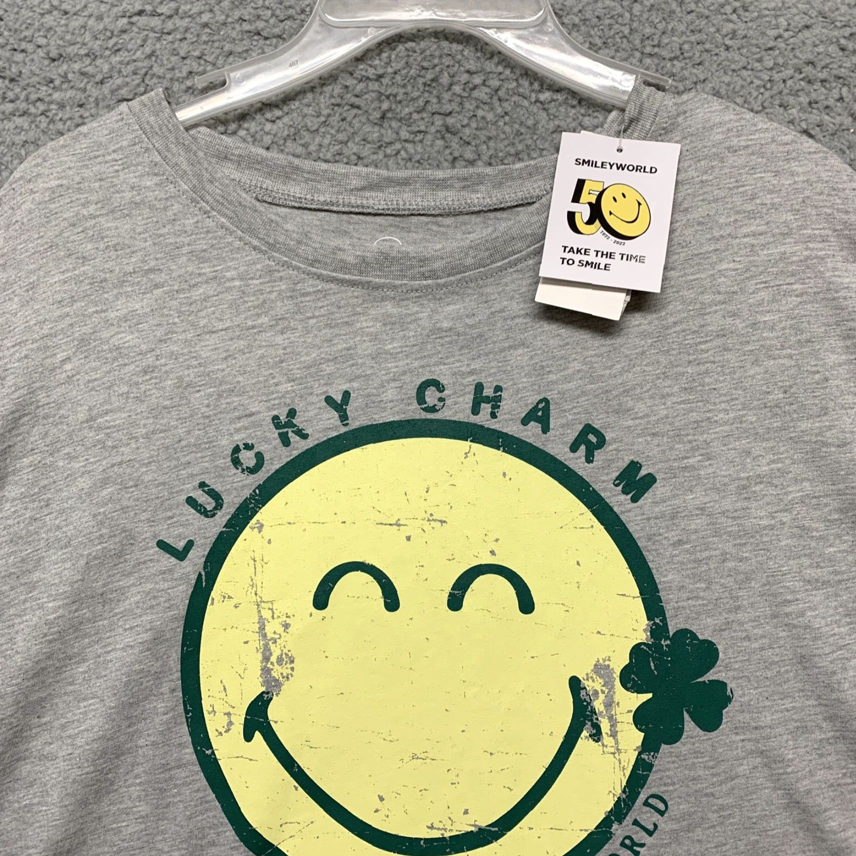 Vintage Smiley World T-Shirt Gray L/XL Crew Neck Short Sleeve Graphic St. Patrick's & Smile Men Size US L / EU 52-54 / 3 - 2 Thumbnail