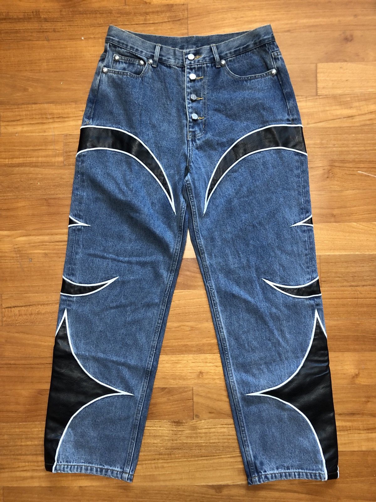 image of Thug Club Leather Denim Jeans in Blue, Men's (Size 30)