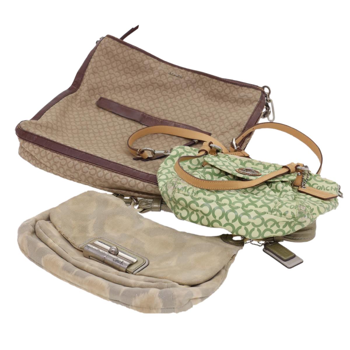 image of Coach Op Art Shoulder Bag Canvas 3Set Green Brown Gray Auth 39852 in Black, Women's