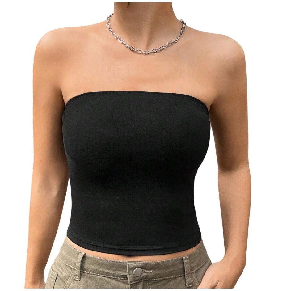 Shein Strapless Fitted Casual Top in Black, Size M Size M / US 6-8 / IT 42-44 - 1 Preview