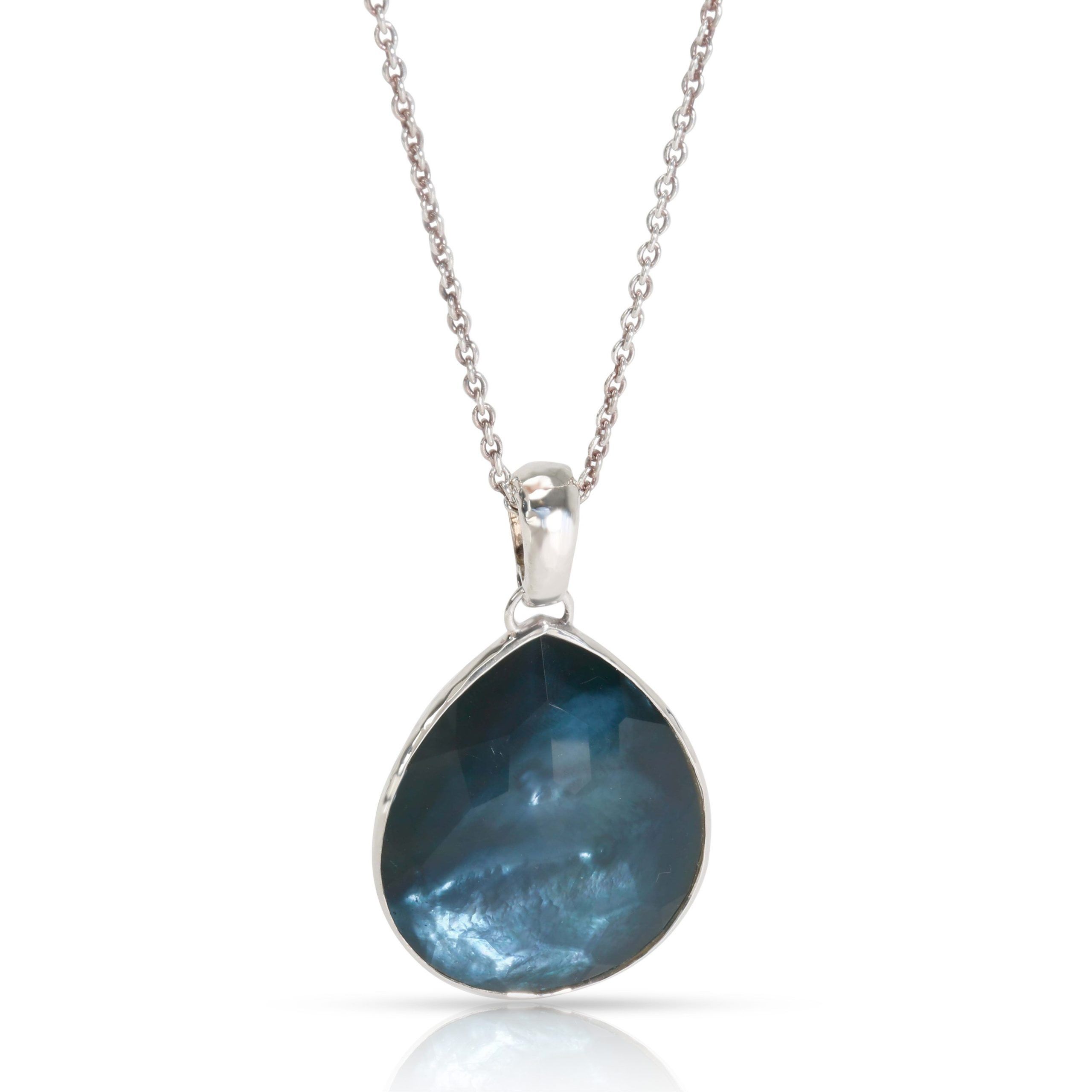 image of Tiffany Co Ippolita Teardrop Periwinkle & Mother Of Pearl Pendant Rock Candy Lollipop Chain in Silv