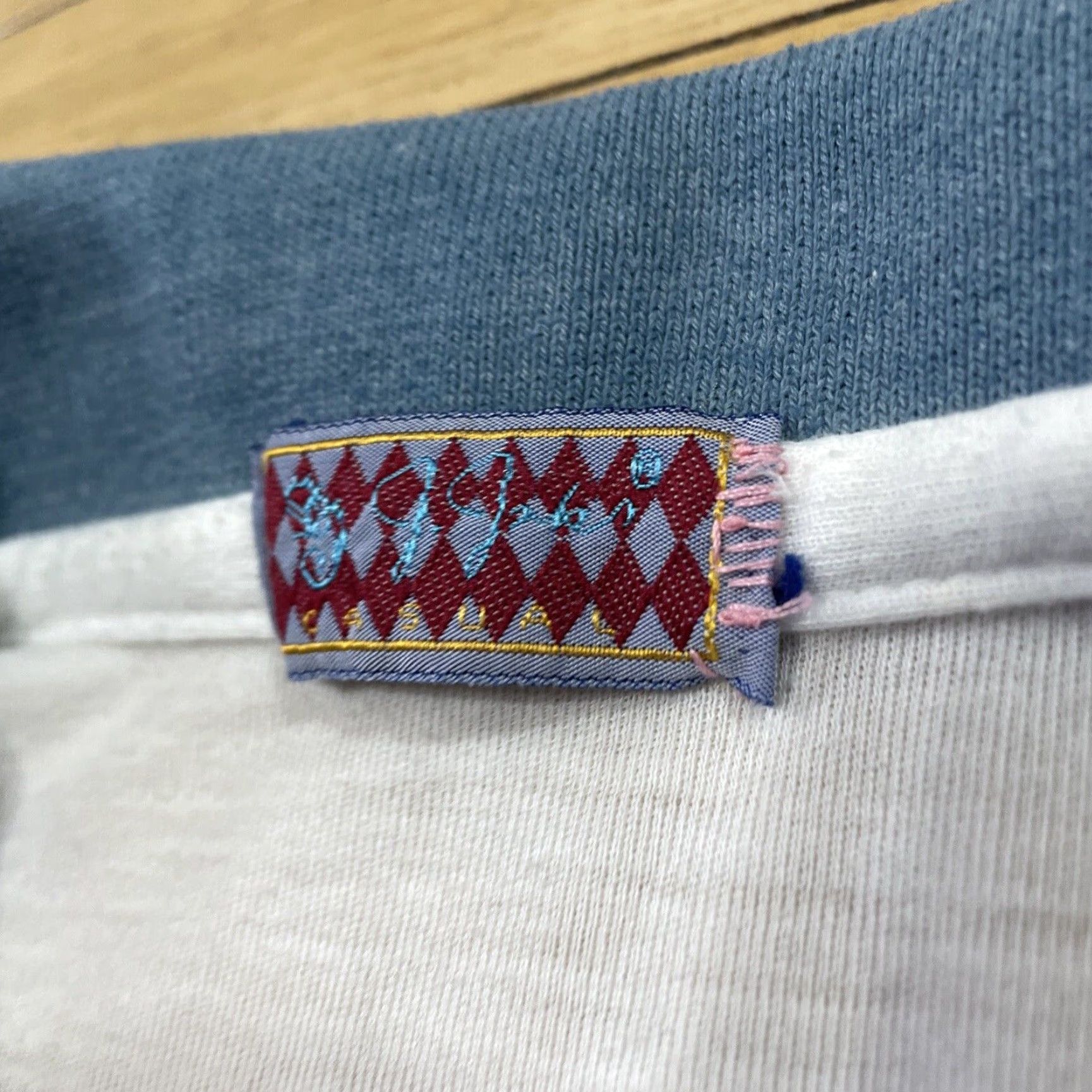 Vintage VINTAGE Polo Shirt Men M American Blue Cotton Blend Knit Button Short Sleeve Collared Geometric Graphic Spellout Classic Stretch Famous 90s? Size US M / EU 48-50 / 2 - 5 Thumbnail