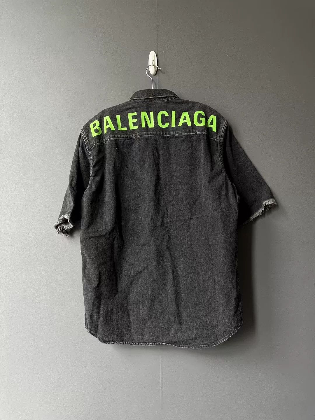 Balenciaga Back Logo Denim Short Sleeve Shirt