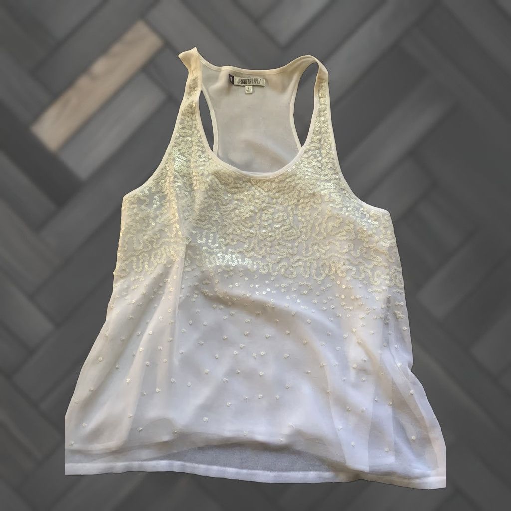 Vintage JLO Tank White Shirt Women L Crew Neck Sleeveless Vintage No, basic, all seasons, stretch, wrinkle resistant, party/cocktail, regular fit Size L / US 10 / IT 46 - 1 Thumbnail
