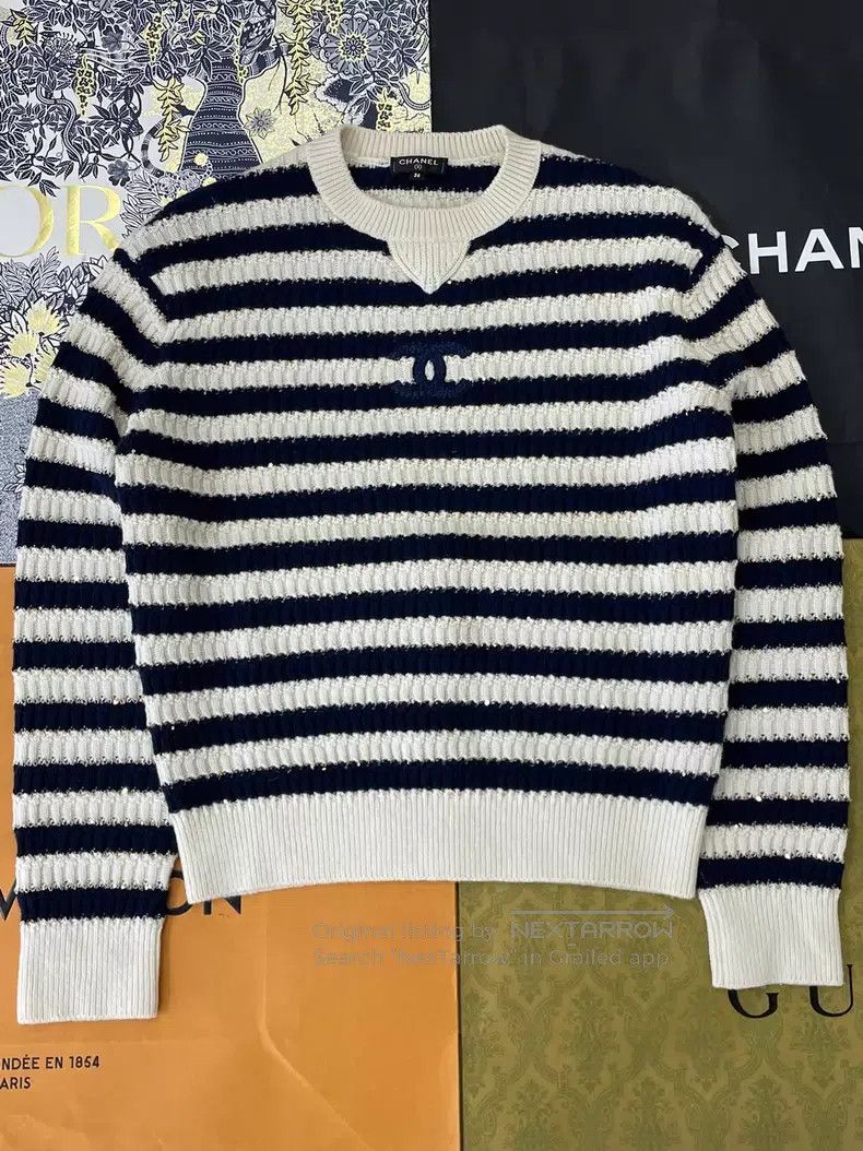 Chanel Chanel Blue and white sequin striped sweater Size XS / US 0-2 / IT 36-38 - 1 Thumbnail