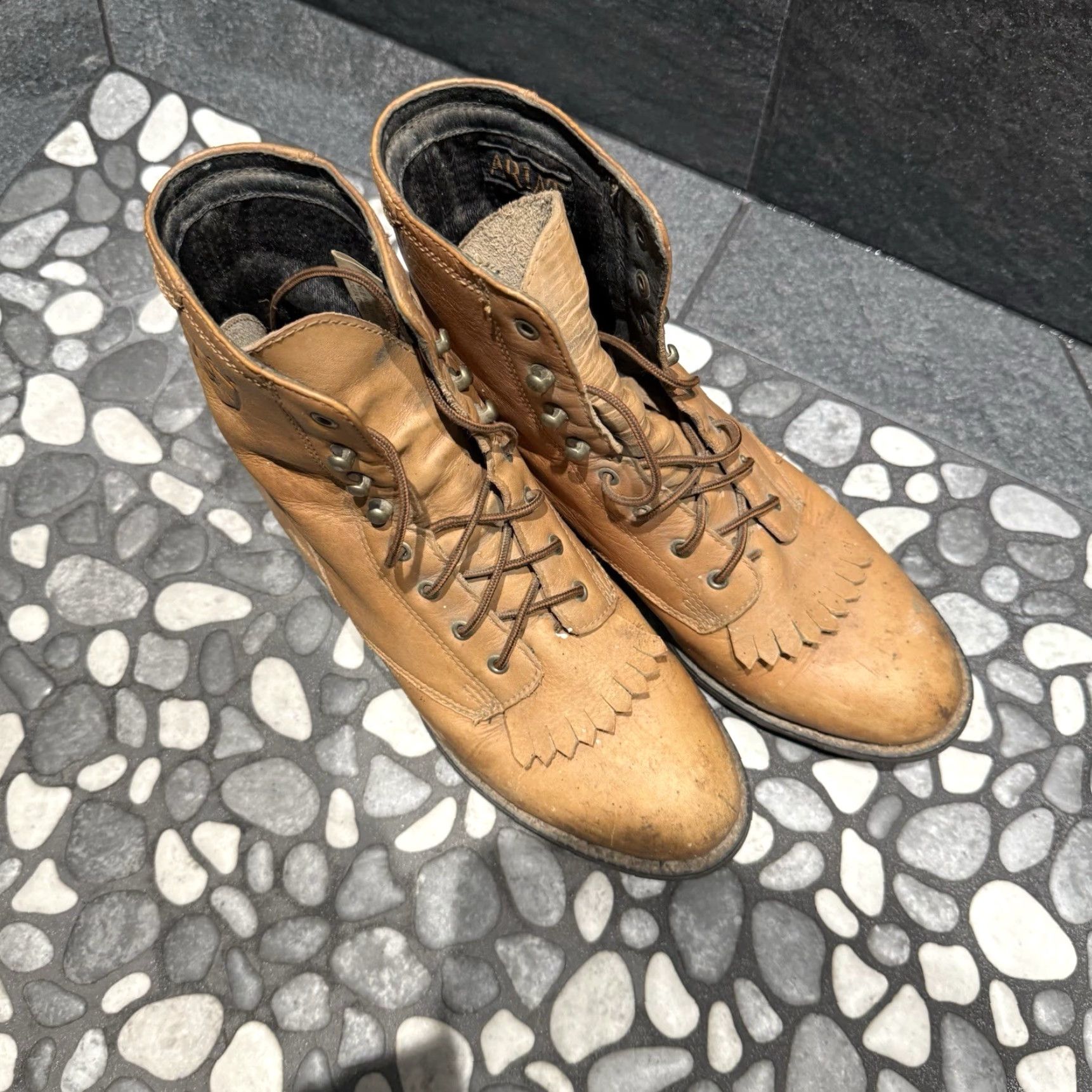 Ariat Ariat Boots Packer 11071 Brown Leather Western Vintage Boots Women B 6 3.5 36 11071 Victorian Leather Lining Ankle Shaft Block Heel Toe Almond Flaws Size US 6 / IT 36 - 4 Thumbnail