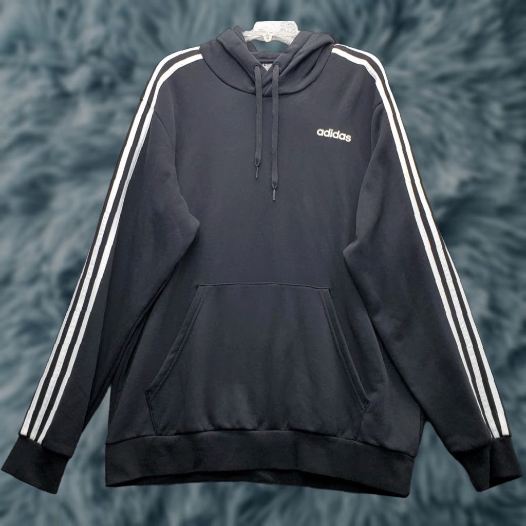 Adidas Adidas Essentials Hoodie Mens XL Black French Terry 3 Stripes Sleeves Pullover Size US XL / EU 56 / 4 - 1 Thumbnail