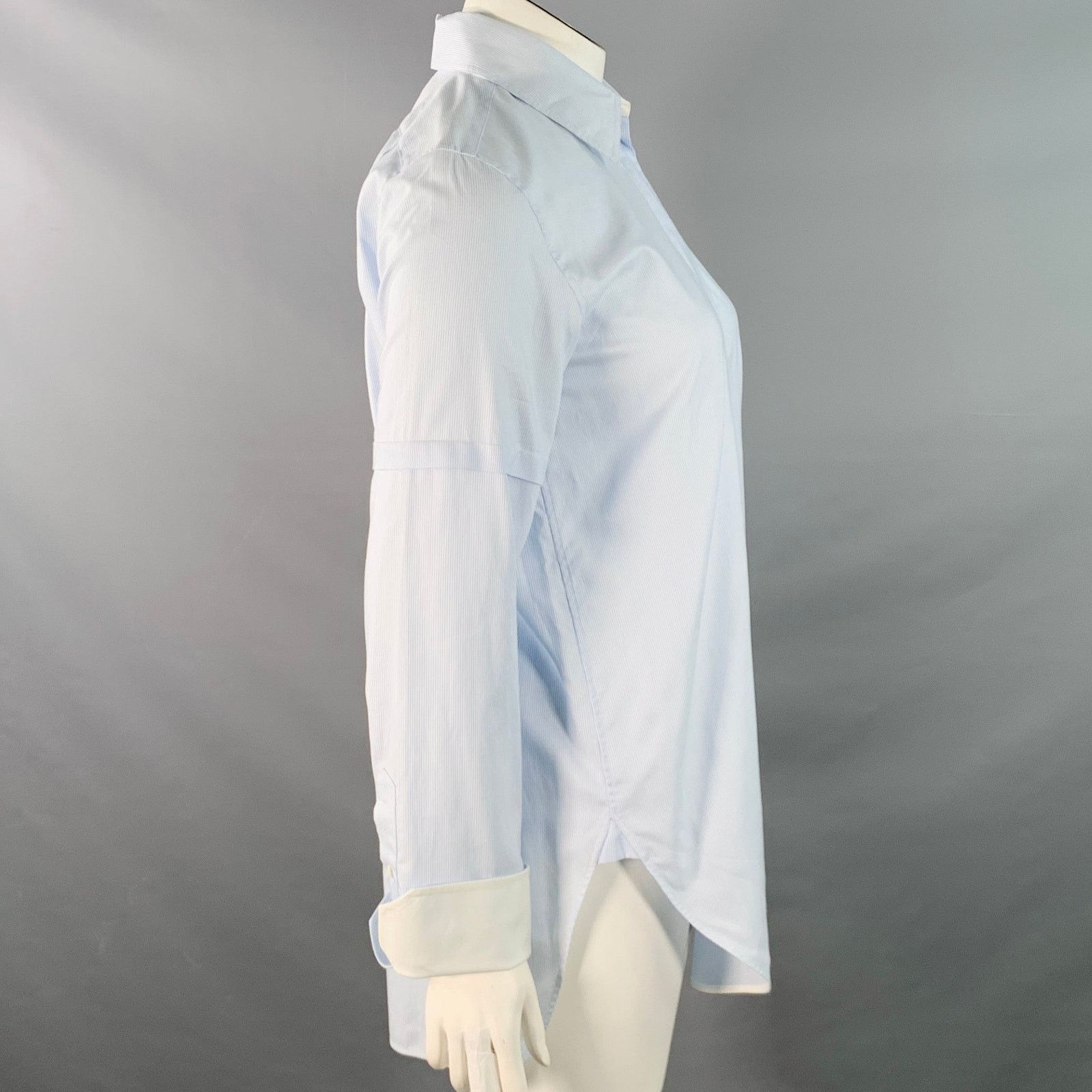 Helmut Lang L Blue White Cotton Stripe Contrast Trim Tuxedo Shirt Size L / US 10 / IT 46 - 3 Thumbnail