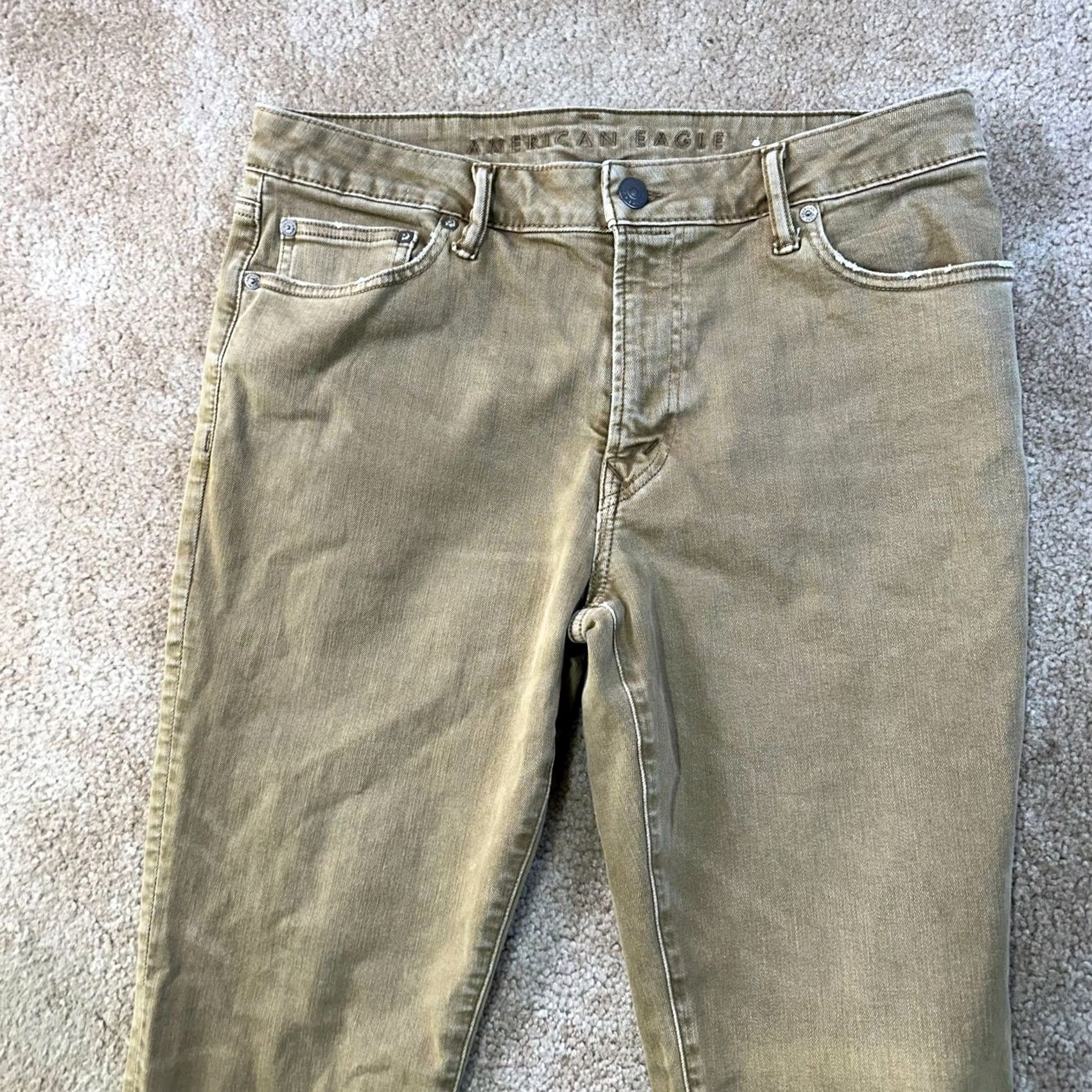 American Eagle Outfitters VINTAGE American Eagle Slim Straight Jeans Mens 33x32 Beige Denim Distress 5-Pocket Design Slim Fit Jeans Mens Brown Beige 33x32 Mens Jeans Size US 33 - 2 Thumbnail