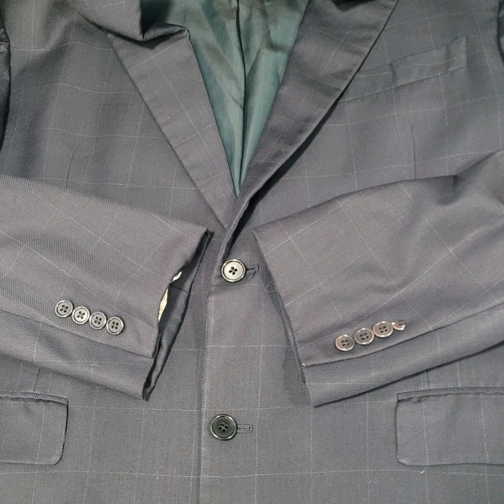 Cremieux Daniel Cremieux Navy Check 100% Wool Suit Full Set Jacket 44R Pants 37x29 USA Size 44R - 6 Thumbnail