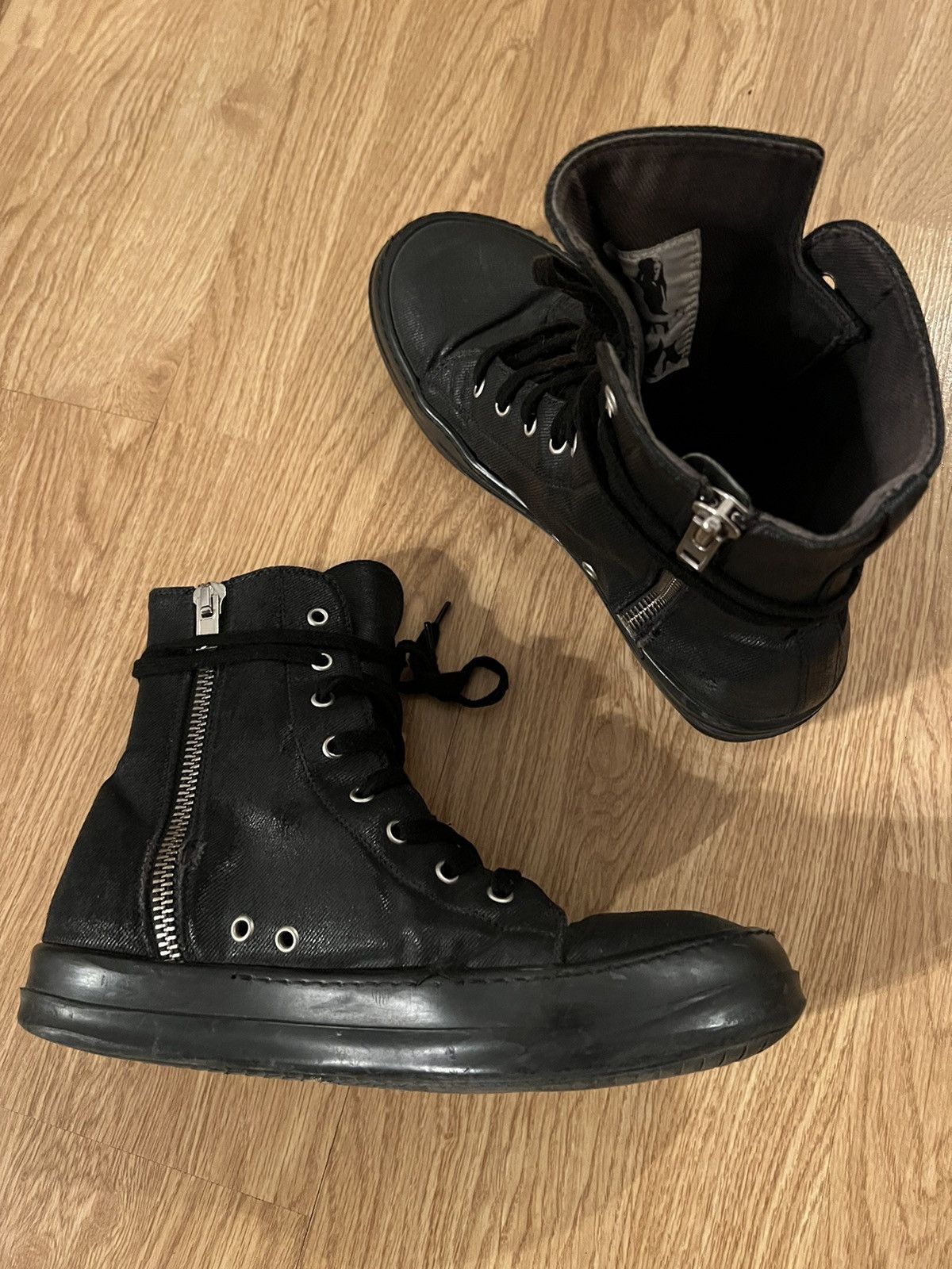 Rick Owens Rick Owens Ramones Mainline Waxed All Black RARE Rick Owens Rick Owens Ramones Mainline Waxed All Black RARE