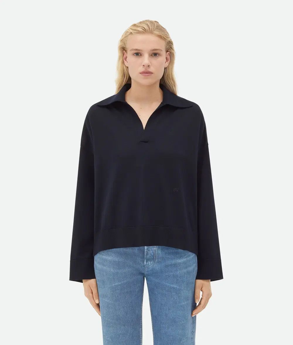 Bottega Veneta o1n1vont1225 Light Wool Polo Shirt in Navy Size XS / US 0-2 / IT 36-38 - 1 Thumbnail