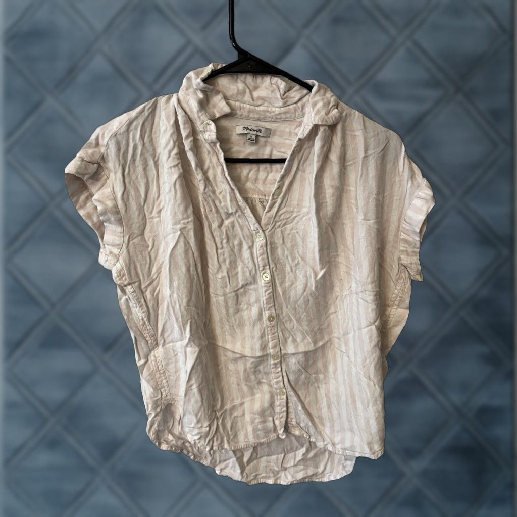 Madewell VINTAGE Madewell Button-Up Shirt Women’s Small Pink Striped Cotton Casual Blouse Size S / US 4 / IT 40 - 1 Thumbnail
