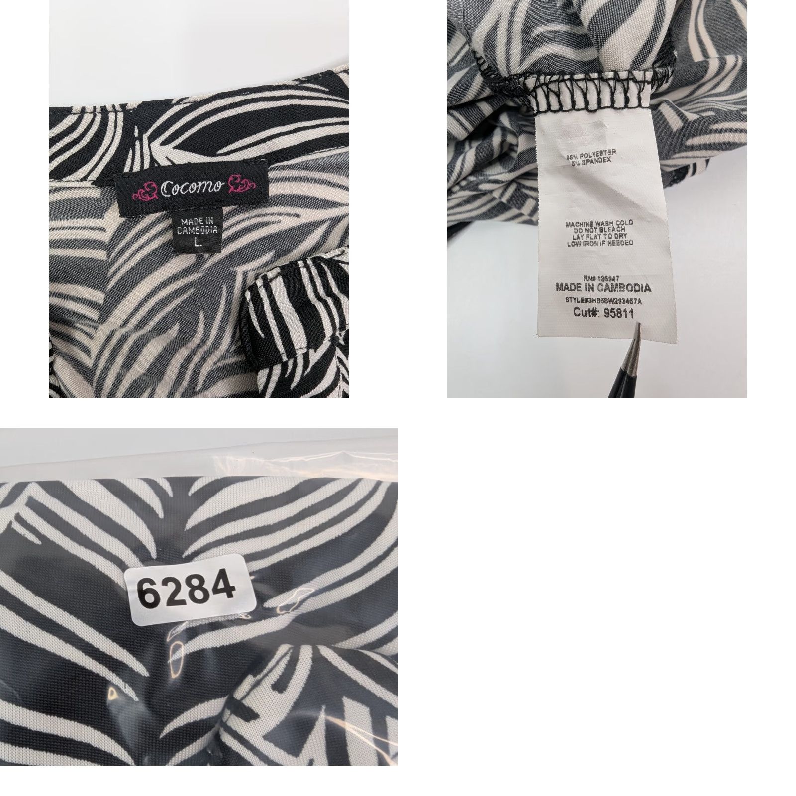 Vintage Cocomo Black White Swirled 3/4 Roll Tab Sleeve Button Top V-Neck Henley Sz Large Shirt Woman Blouse Casual Size L / US 10 / IT 46 - 8 Thumbnail