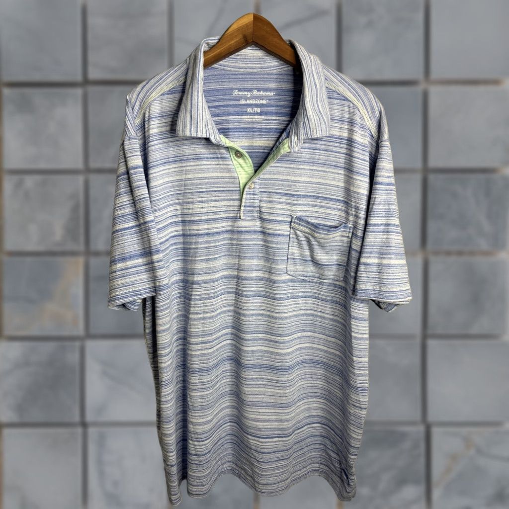 Tommy Bahama Tommy Bahama Polo Shirt Mens XL Blue White Striped Island Zone Chest Pocket Golf Size US XL / EU 56 / 4 - 1 Thumbnail