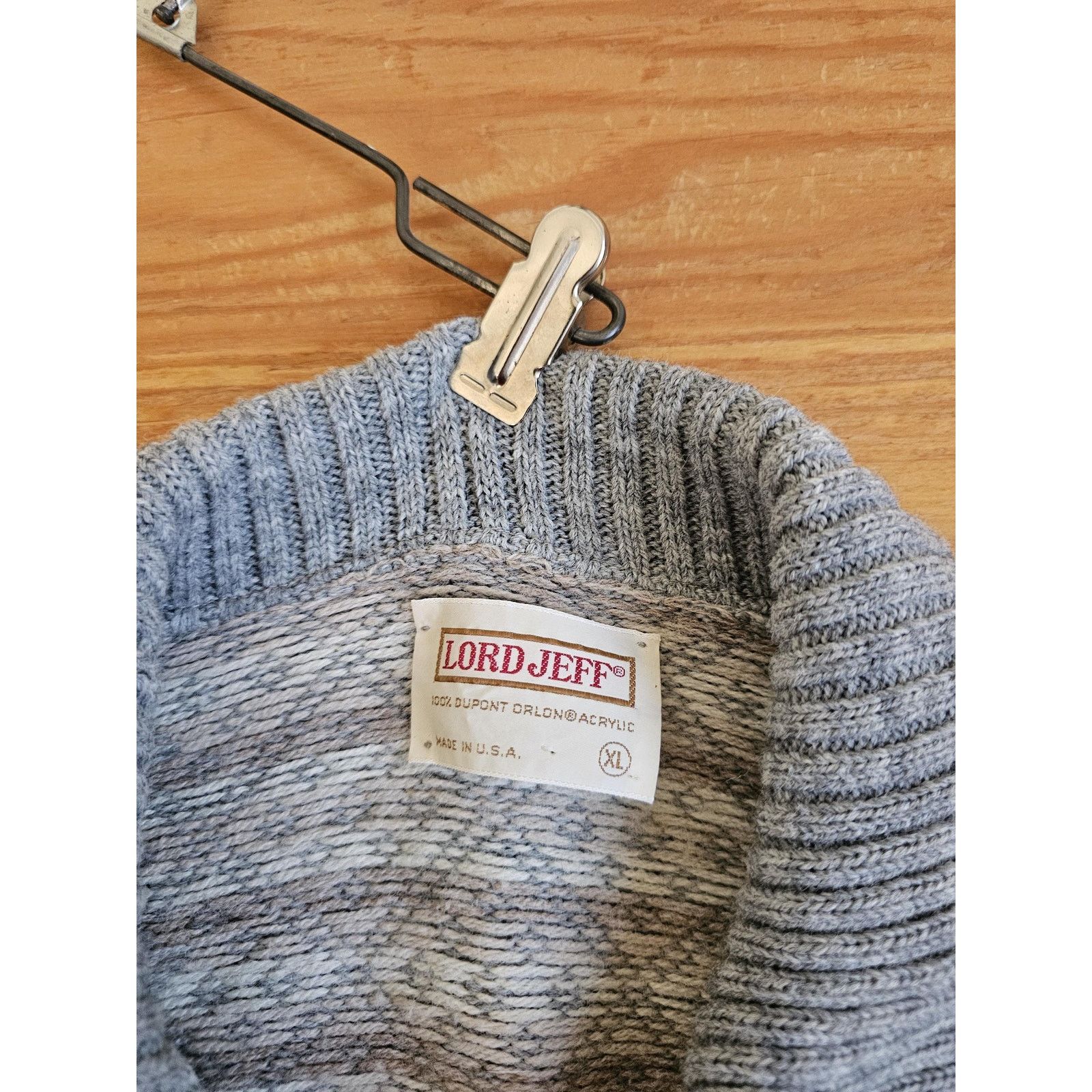 Other Lord Jeff Knit Sweater, Orlon Shawl Collar, Gray Beige 1960s Size US L / EU 52-54 / 3 - 3 Thumbnail