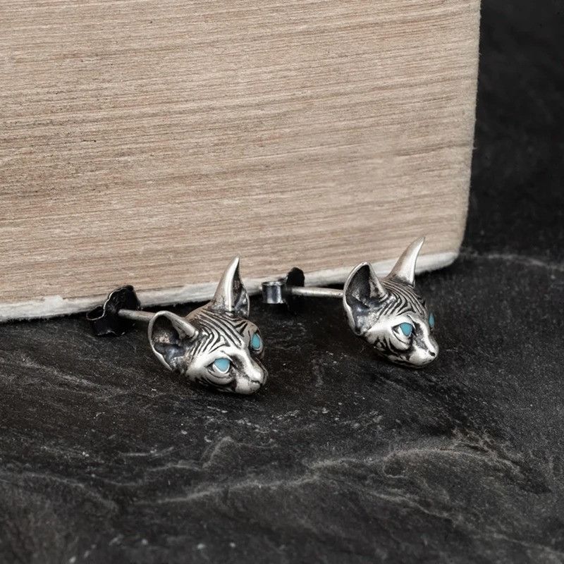 Jewelry Sphynx Cat Stud Earrings 925 Sterling Ear Studs Charm Size ONE SIZE - 5 Thumbnail