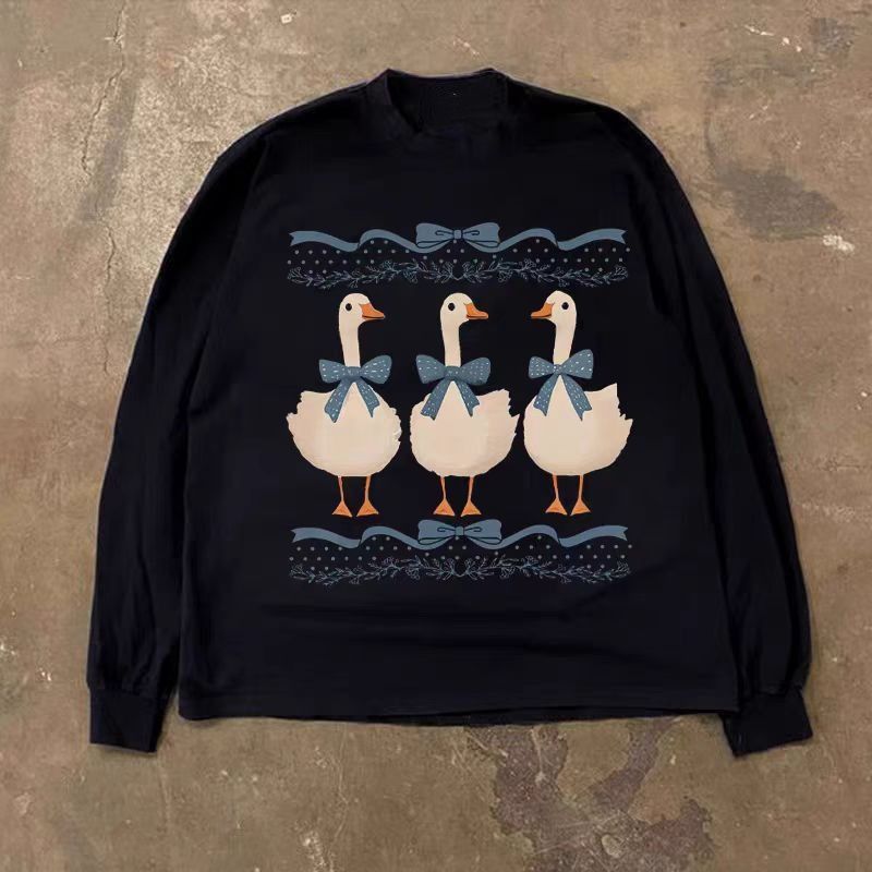 Vintage Black washed retro cartoon duck print long-sleeved t-shirt Size US M / EU 48-50 / 2 - 1 Thumbnail