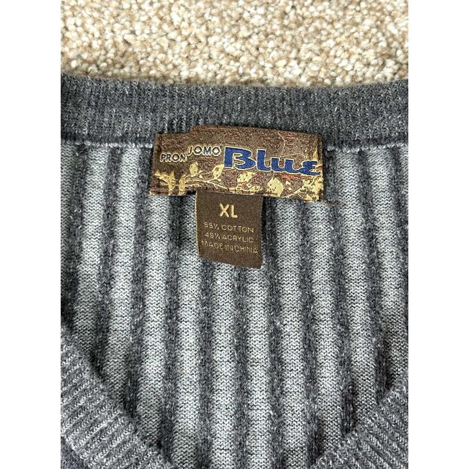 Pronto Uomo Pronto Uomo Sweater XL V-Neck Long Sleeve Ribbed Grey BLUE Men’s Size Size US L / EU 52-54 / 3 - 2 Thumbnail