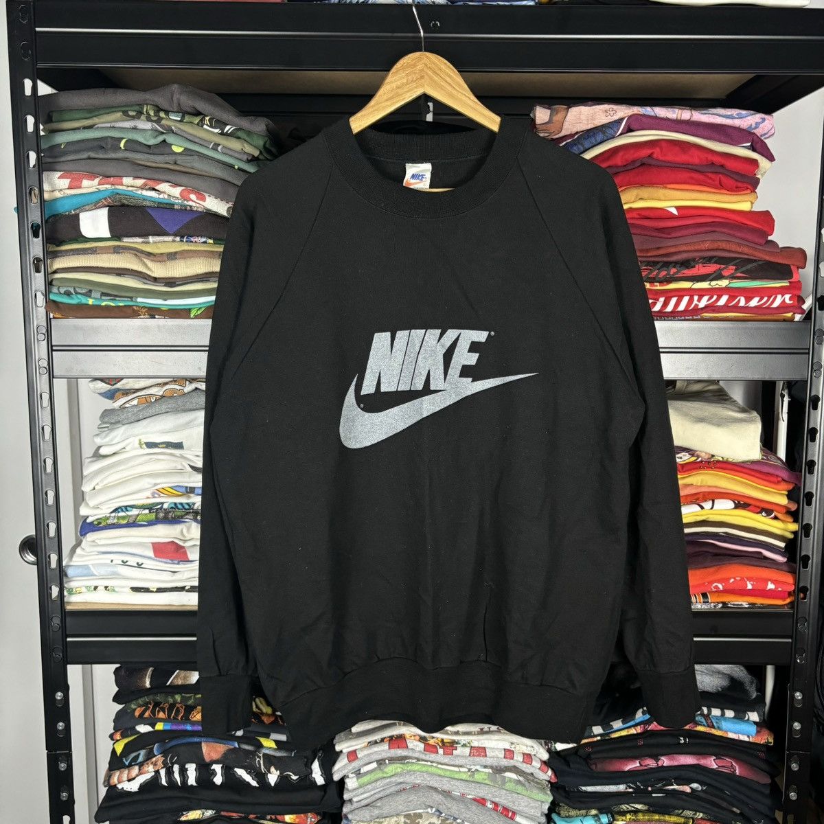 Nike × Vintage Vintage Nike Spell Out Big Logo Black Crewneck Sweater XL Size US XL / EU 56 / 4 - 1 Thumbnail