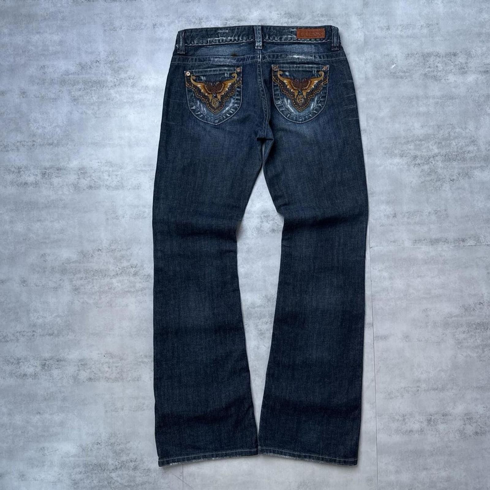 Guess Y2K Guess 00s Denim Flared Embroidered Jeans Size 27" / US 4 / IT 40 - 1 Thumbnail