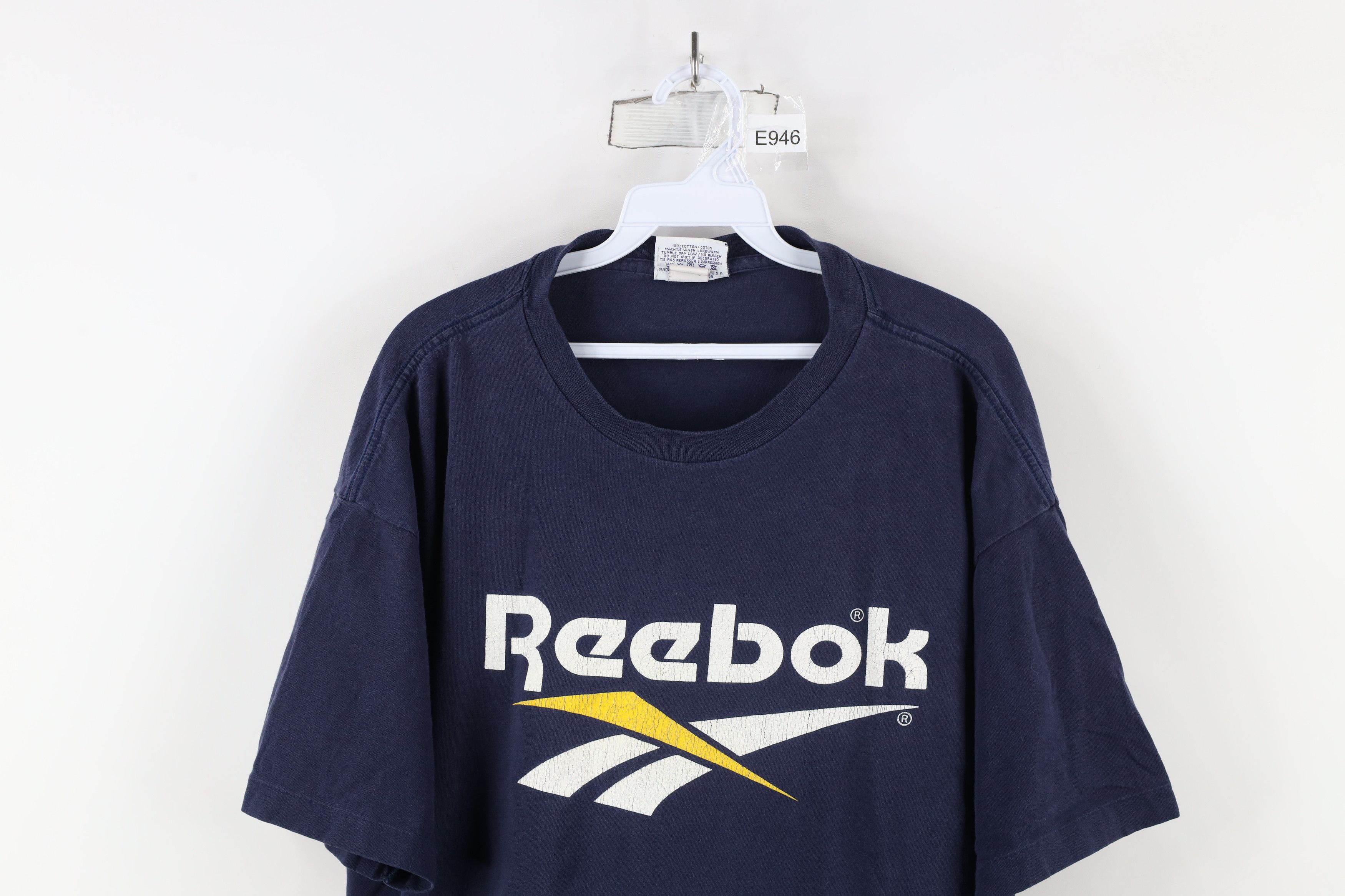 Reebok × Vintage Vintage 90s Reebok Big Logo T-Shirt Blue Cotton USA Size US XL / EU 56 / 4 - 2 Thumbnail