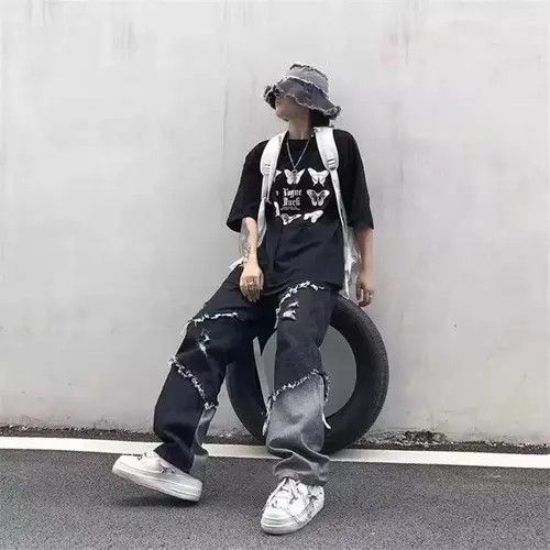 Jean Baggy Distressed patchwork jeans denim y2k vintage Size US 30 / EU 46 - 5 Thumbnail