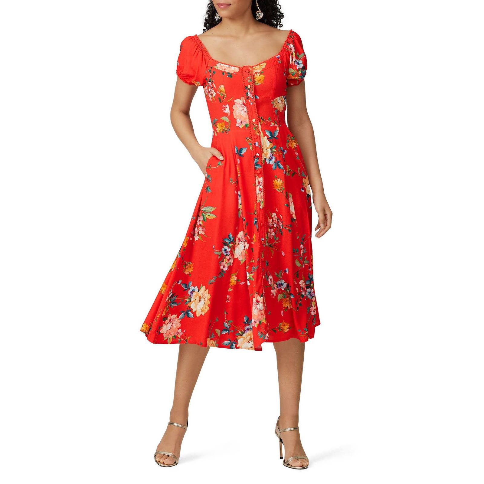 image of Coming Soon Yumi Kim Short Sleeve Button Front Midi Dress - Floral, Women's (Size XL)