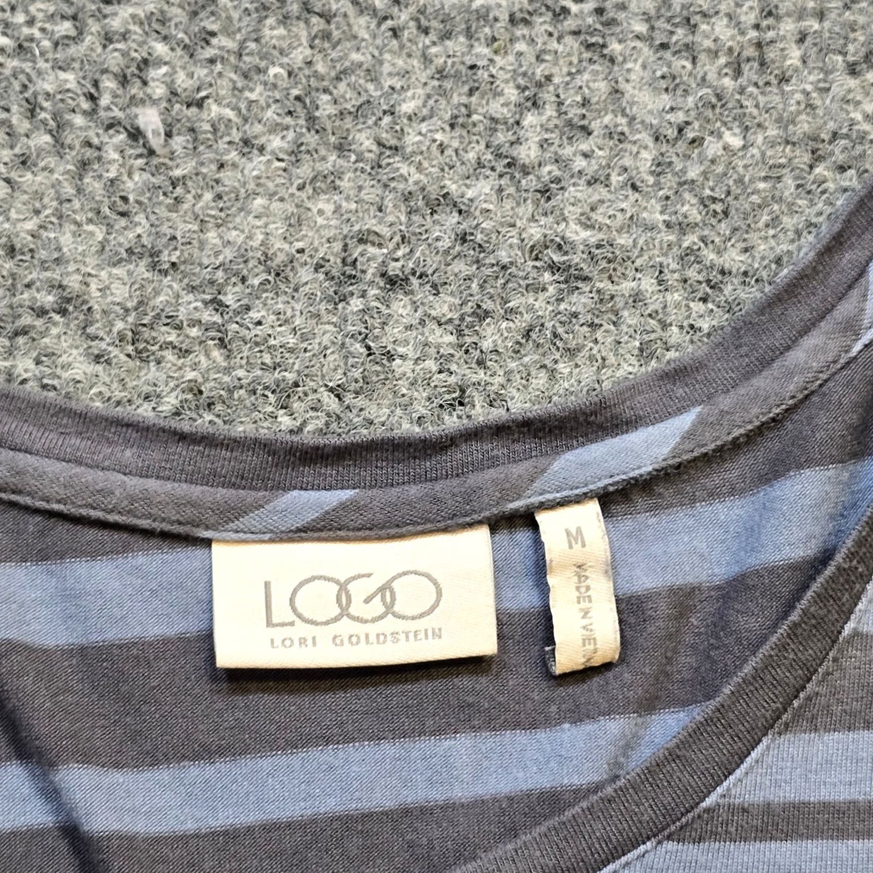 Vintage LOGO Lori Goldstein Top Women M Blue Gray Stripe Stretch Casual Career Shirt Blouse Mens Womens Girls Boys Size M / US 6-8 / IT 42-44 - 3 Thumbnail