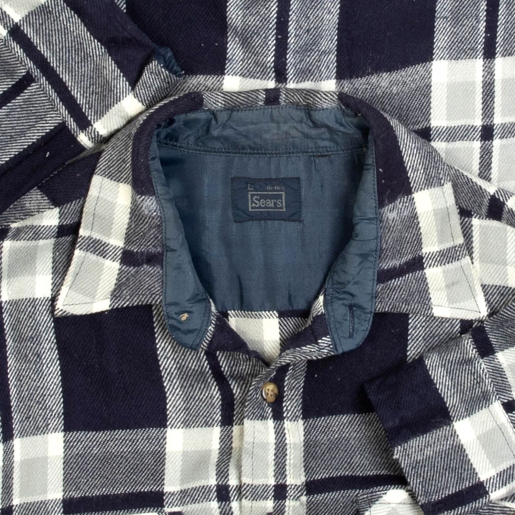 Sears VINTAGE Sears Shirt Large Men's Blue Checked Plaid 1990s Wool Style Size US L / EU 52-54 / 3 - 5 Thumbnail