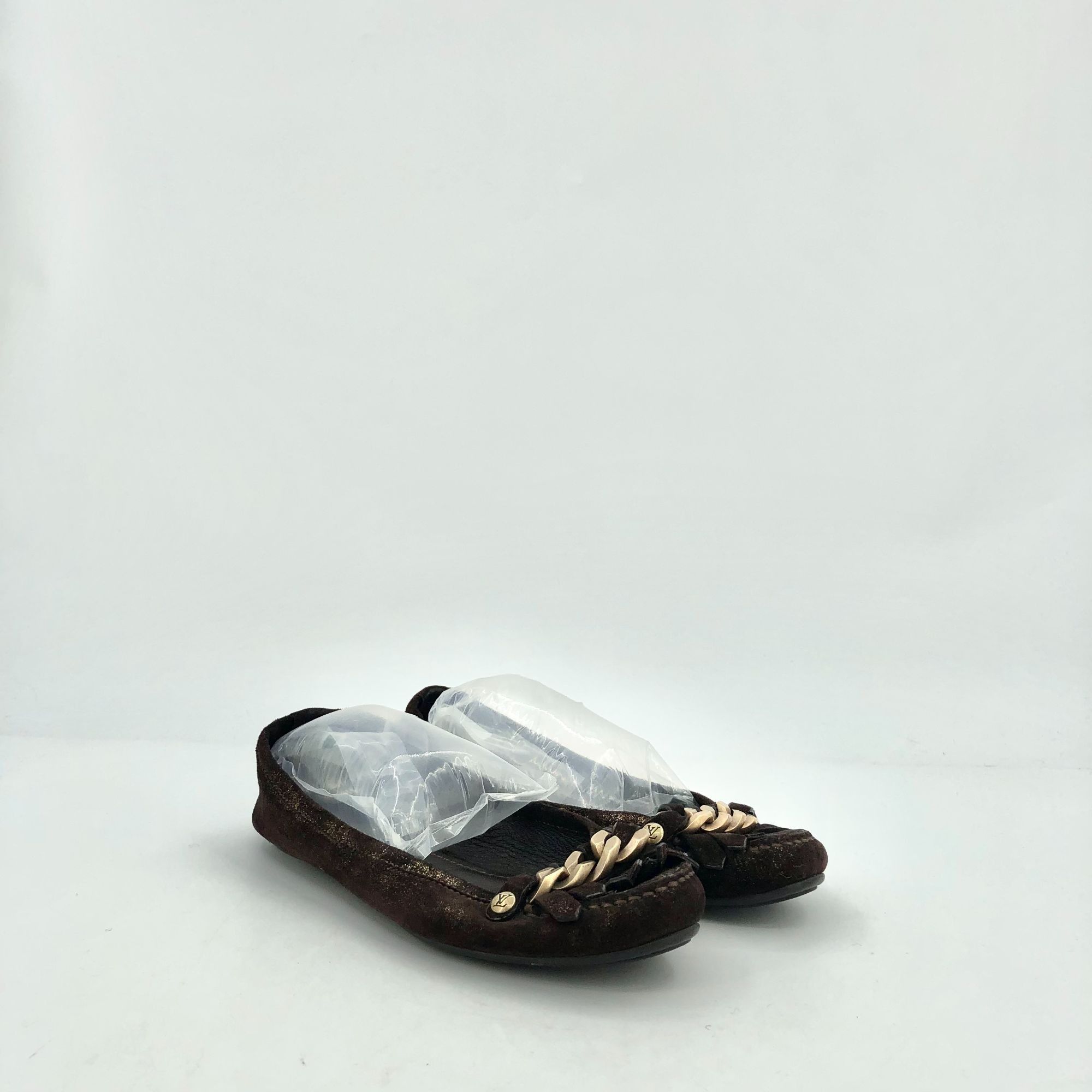 Louis Vuitton Louis Vuitton Dark Brown Suede Chain Round-Toe Casual Flats Size US 4.5 / IT 34.5 - 8 Thumbnail