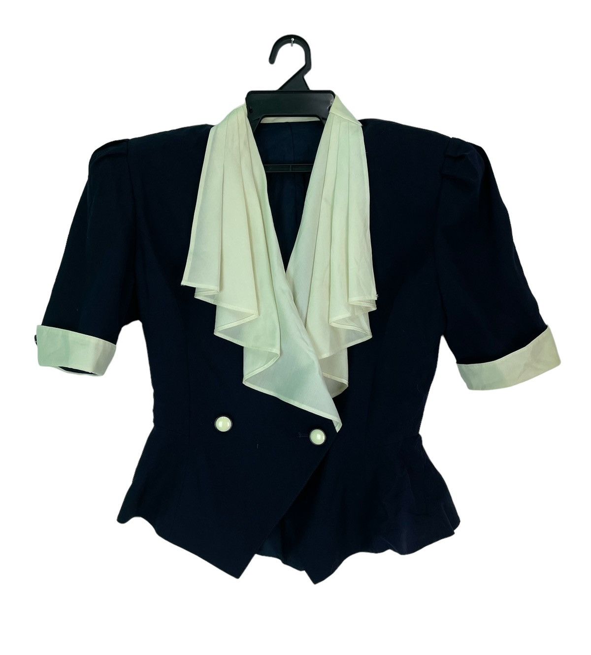 Courreges × Vintage Vtg 90s COURREGES pleated collar crop blazer jacket Size ONE SIZE - 1 Thumbnail