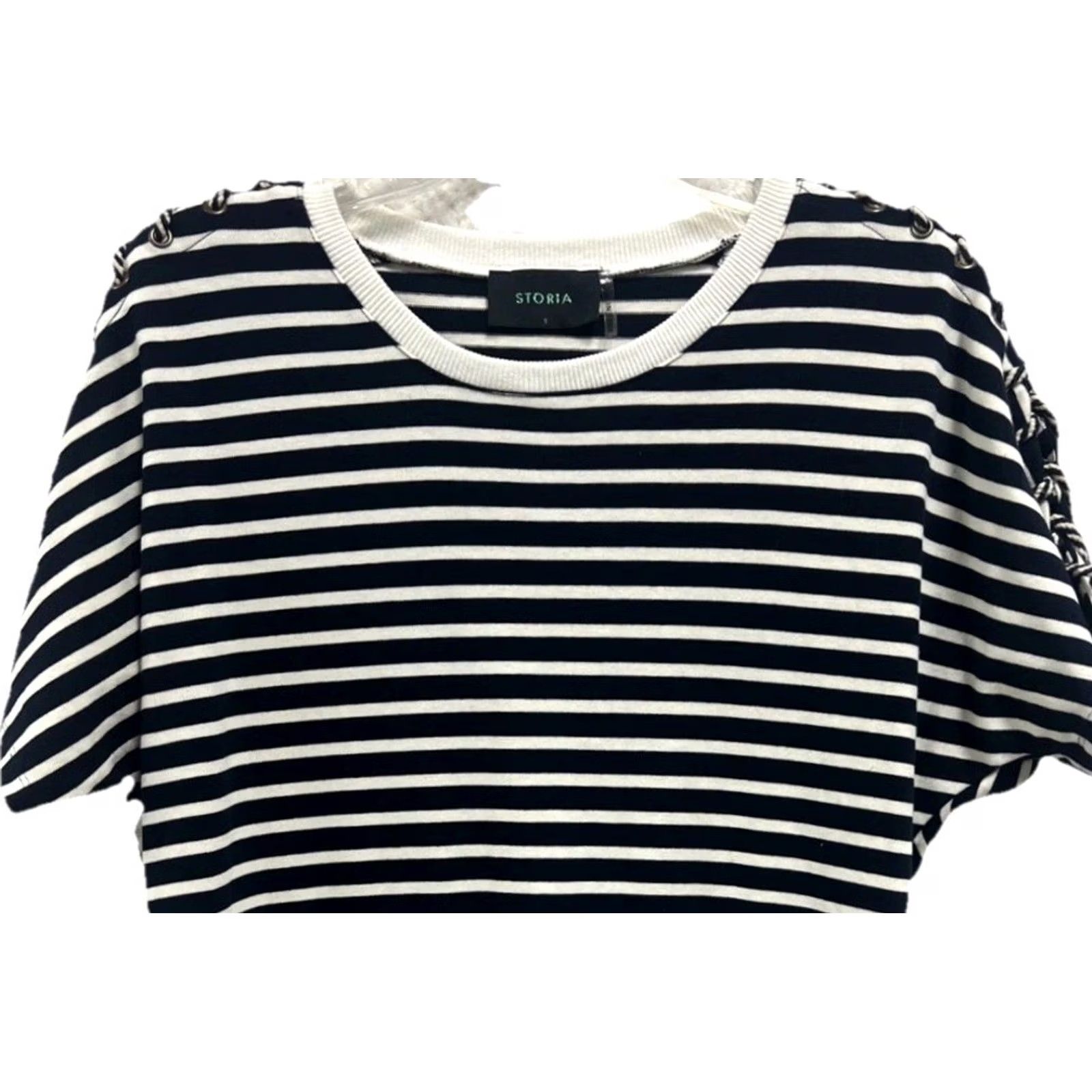 Nautica Nautical Striped Dress Navy White Rope Sleeve Short Sleeve Women’s Small Size 28" / US 6 / IT 42 - 4 Thumbnail