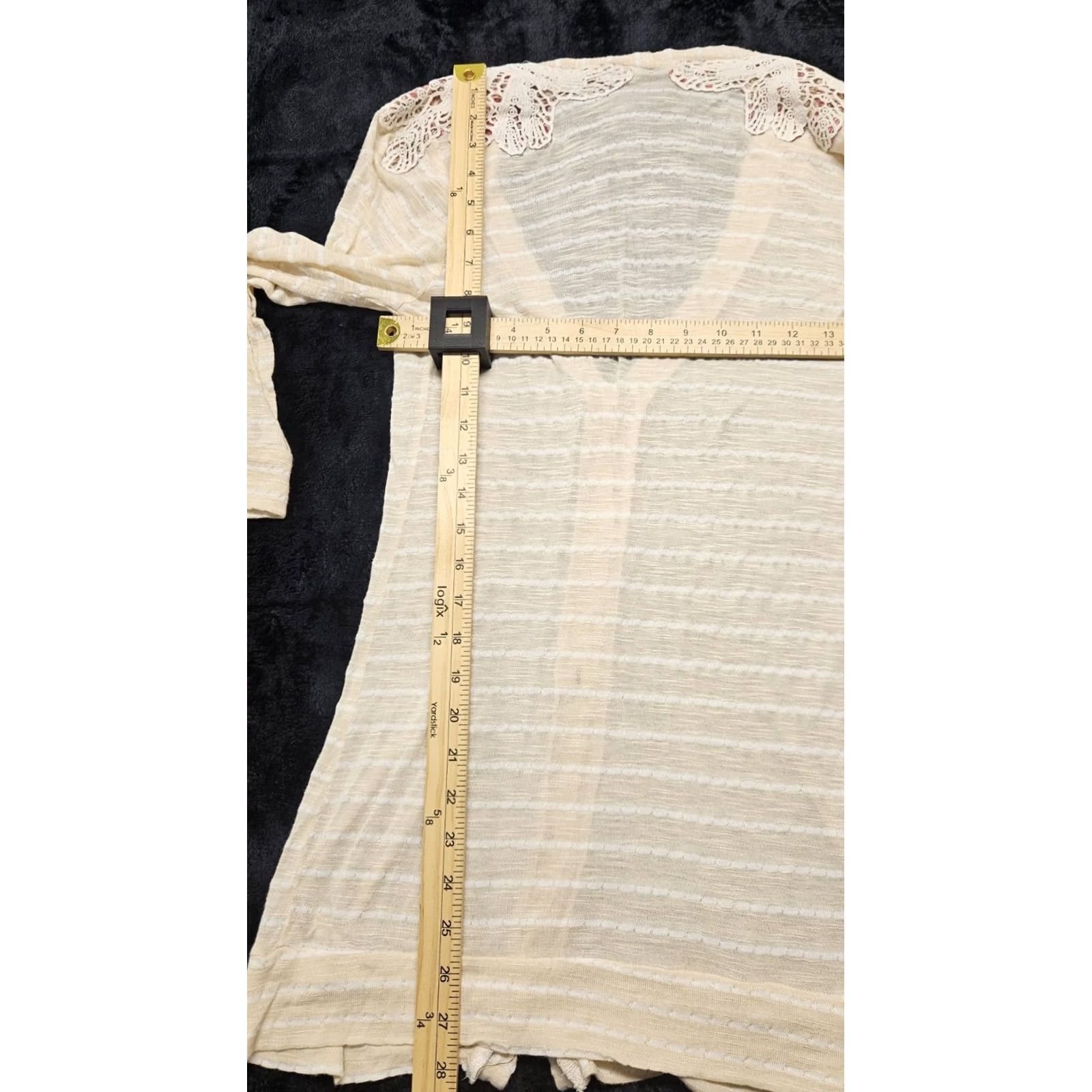 Vintage VINTAGE Miss Chievous Cardigan Women XL Boho Chic Lace Trim Cream Yellow Striped V-Neck Long Sleeve Crochet Buttons Sweater Knit Size XL / US 12-14 / IT 48-50 - 5 Thumbnail