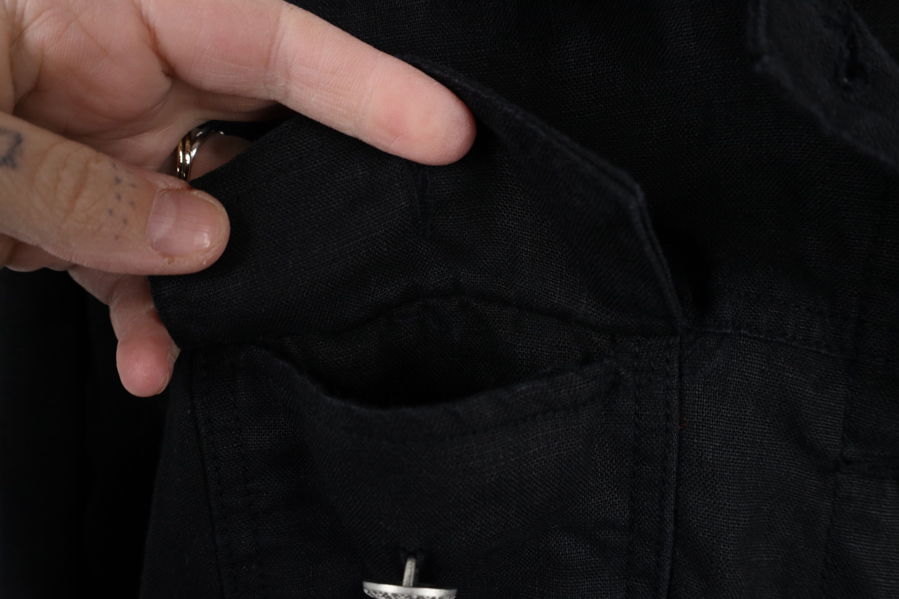 Vintage Lucy & Laurel Linen Full Button Trucker Jacket Black Size XL / US 12-14 / IT 48-50 - 5 Thumbnail