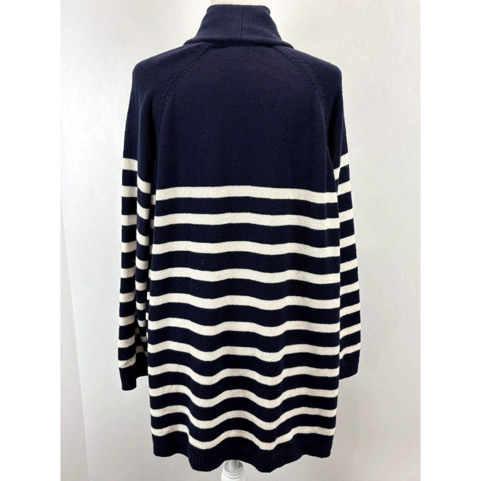 Talbots Talbots Knit Cardigan Sweater 3XP Petites Navy Striped Open Front Women Knit Cotton Blend Long Sleeve Cardigan Mens? Size XXL / US 16-18 / IT 52-54 - 3 Thumbnail