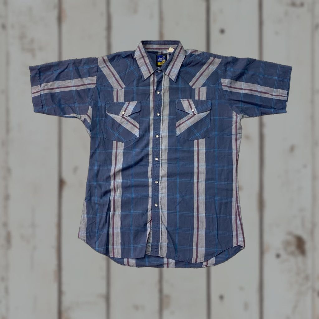 Vintage VINTAGE Rock Canyon Plaid Pearl Snap Shirt Mens Size 16 Blue Long Sleeve Button-Up Casual Southwestern 90s Mens Shirts Size US L / EU 52-54 / 3 - 1 Thumbnail