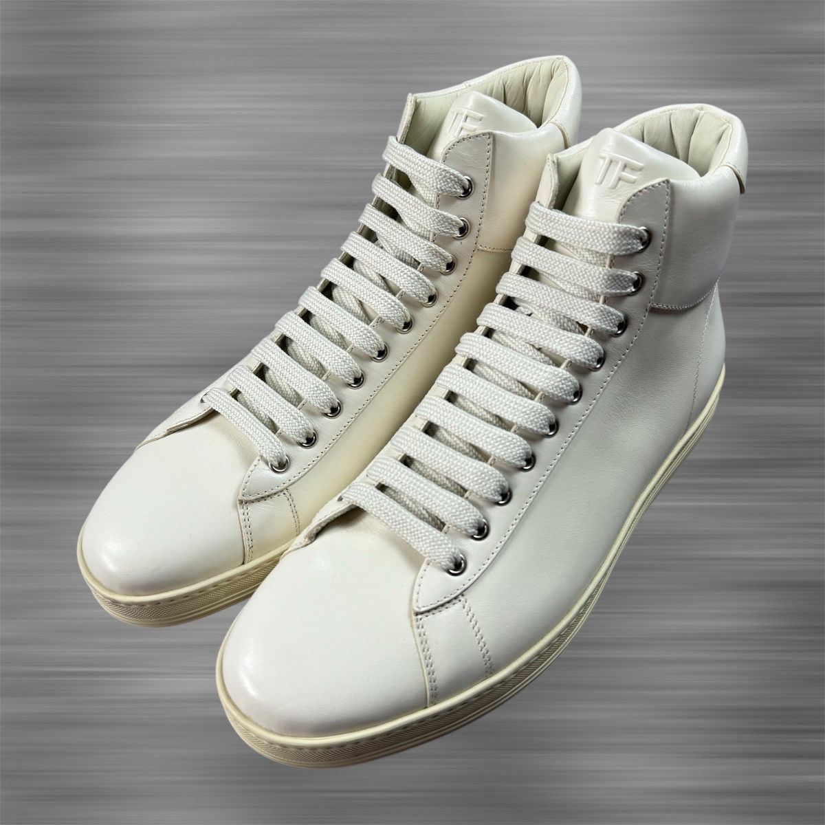 Tom Ford White Leather Russell High Top Shoes in Beige, Men's (Size 11)