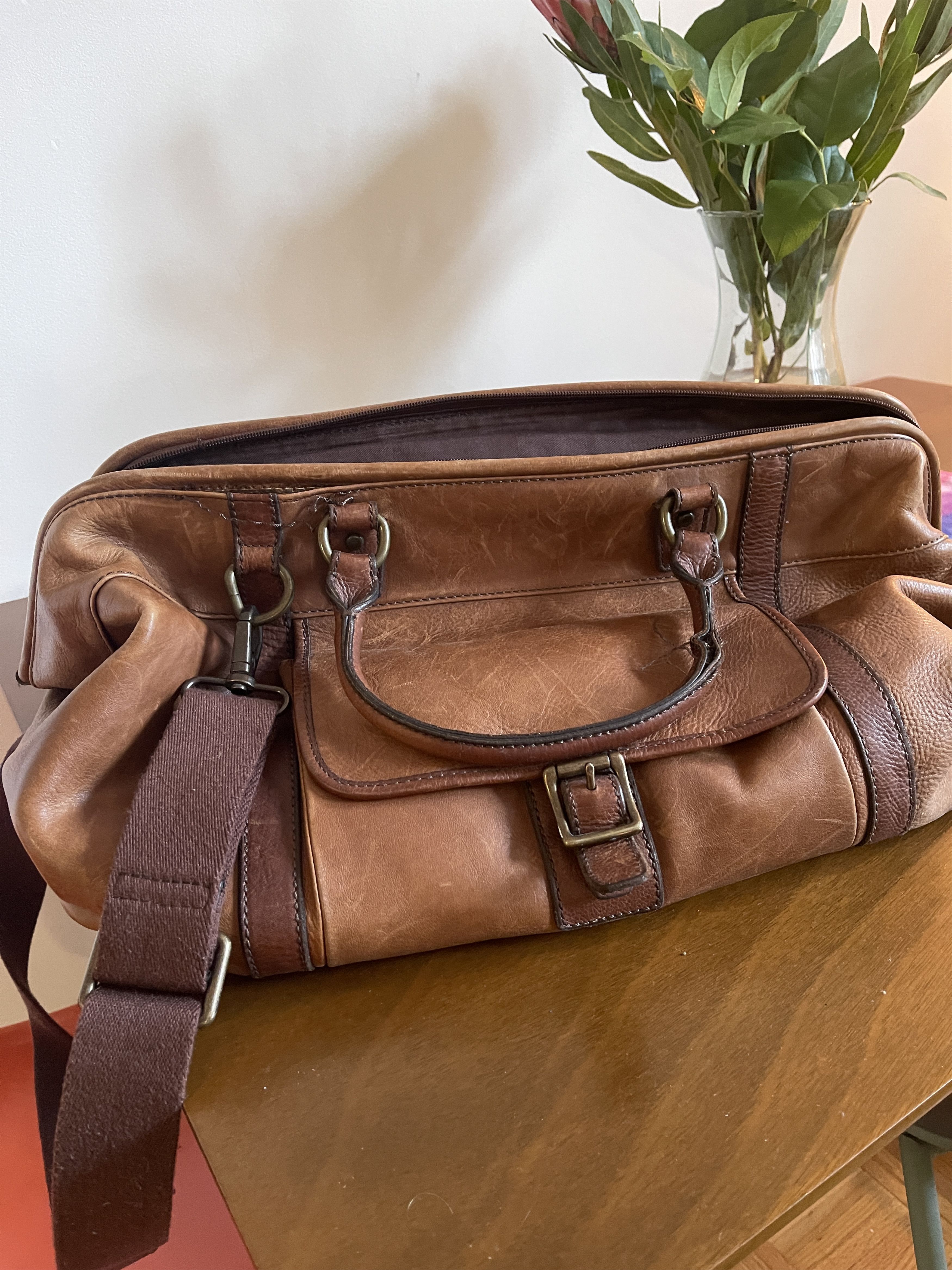 image of Fossil Leather Duffle Bag in Browns, Men's