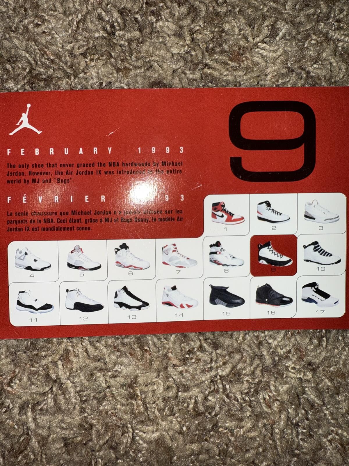 Jordan Brand Vintage Jordan 9 Retro UNC Card Rare Size ONE SIZE - 1 Thumbnail