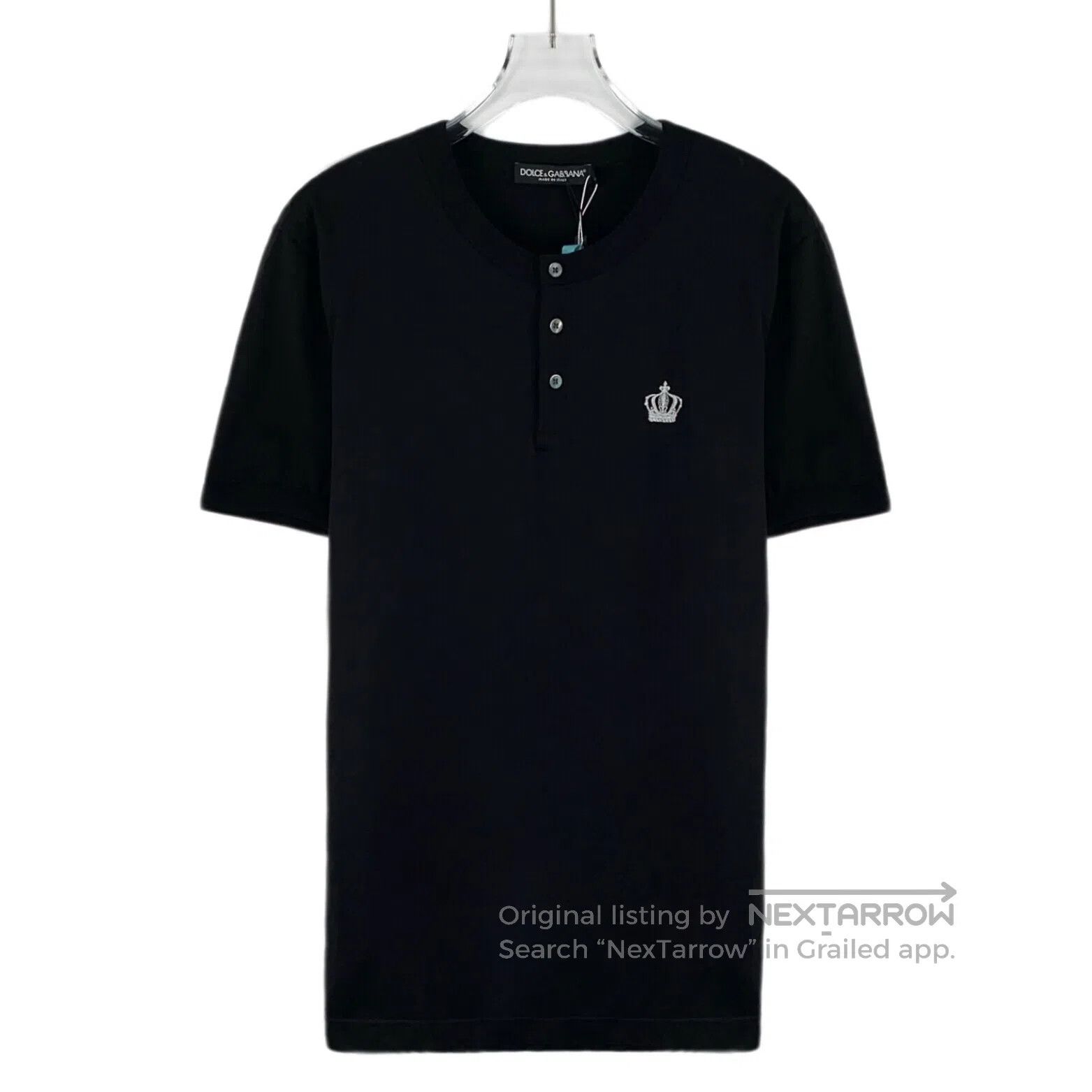 Dolce & Gabbana Dolce Gabbana Black Crown Embroidered Cotton Round Neck Si Size US XS / EU 42 / 0 - 1 Thumbnail