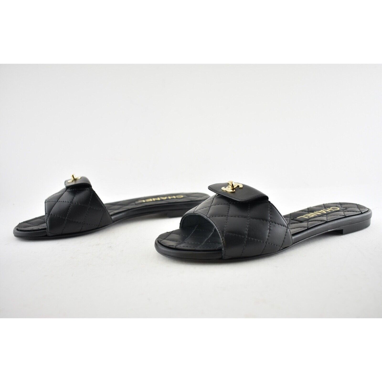 Chanel Chanel REV Black Turnlock Quilted Gold CC Logo Mules Slide Size US 5.5 / IT 35.5 - 10 Thumbnail