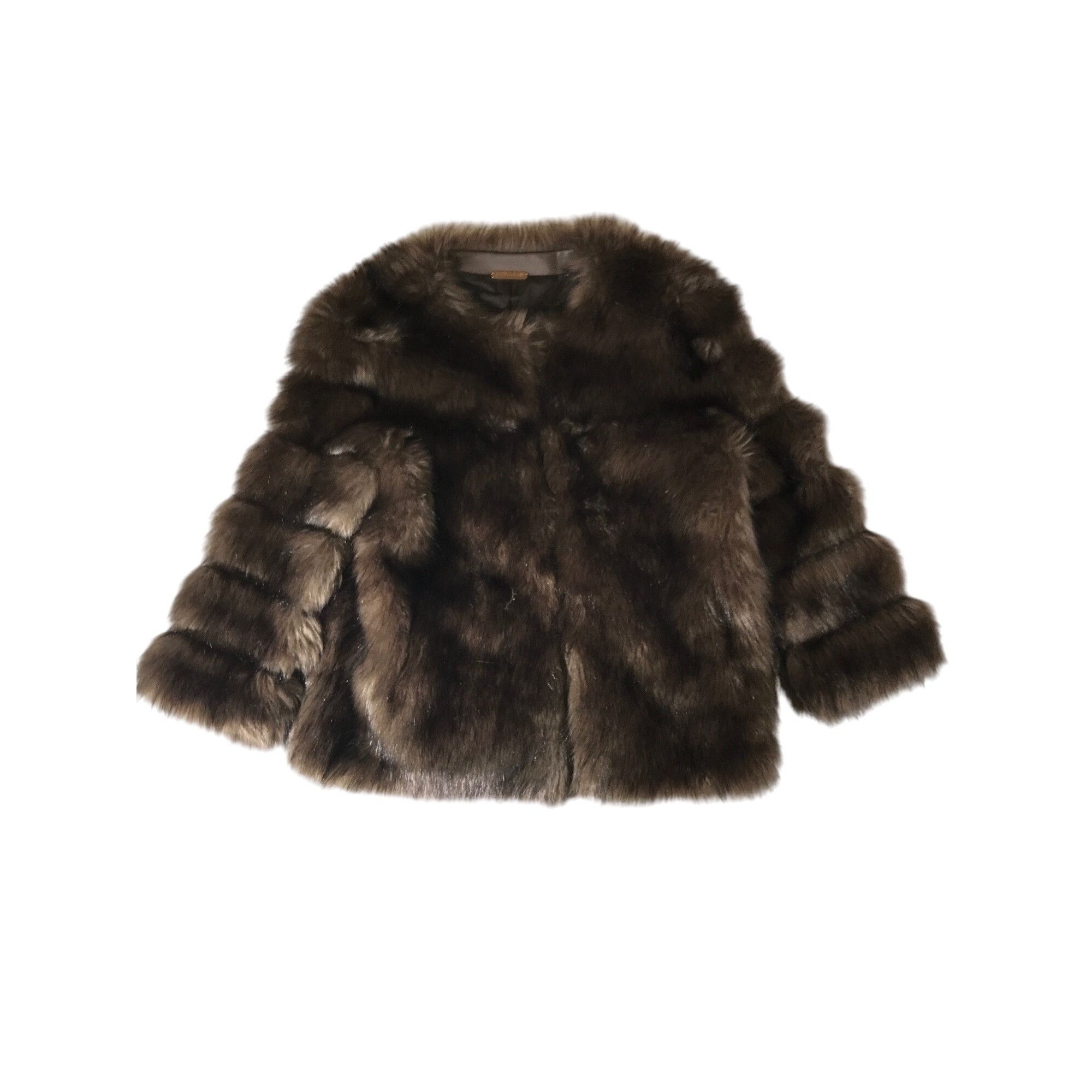 Vintage La Fiorentina Women's Luxurious Brown Faux Fur Winter Jacket Size L / US 10 / IT 46 - 2 Thumbnail