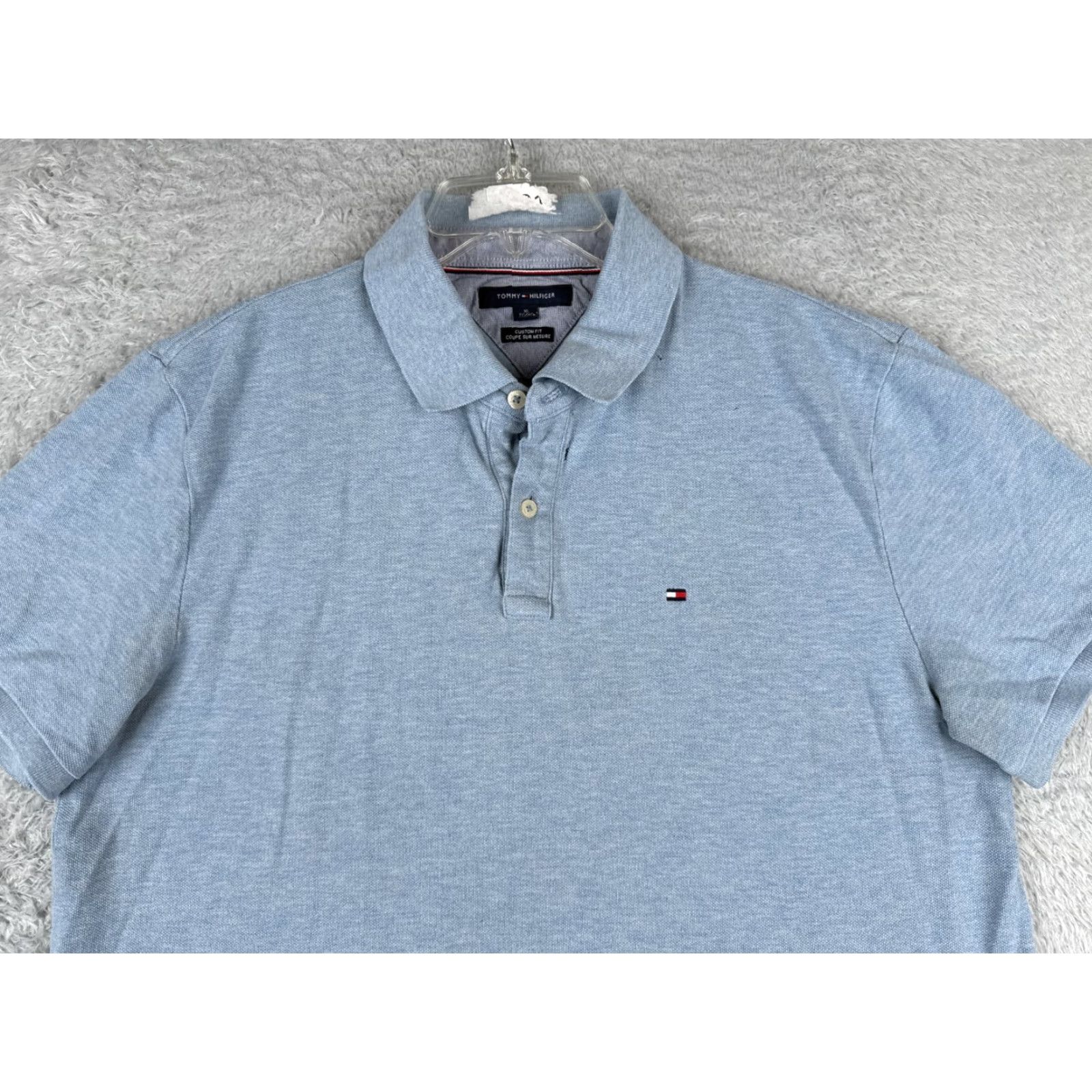 Tommy Hilfiger VINTAGE Tommy Hilfiger Polo Shirt Mens XL Blue Short Sleeve Knit Custom Fit Regular Fit Polo Golf Sports Shirt Mens XL Blue Size US XL / EU 56 / 4 - 4 Thumbnail