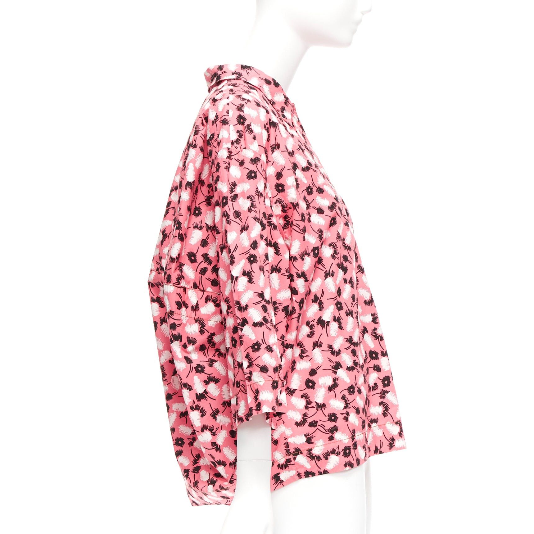 image of Marni 100% Cotton Pink Black White Feather Print Boxy Shirt It38 Xs, Women's