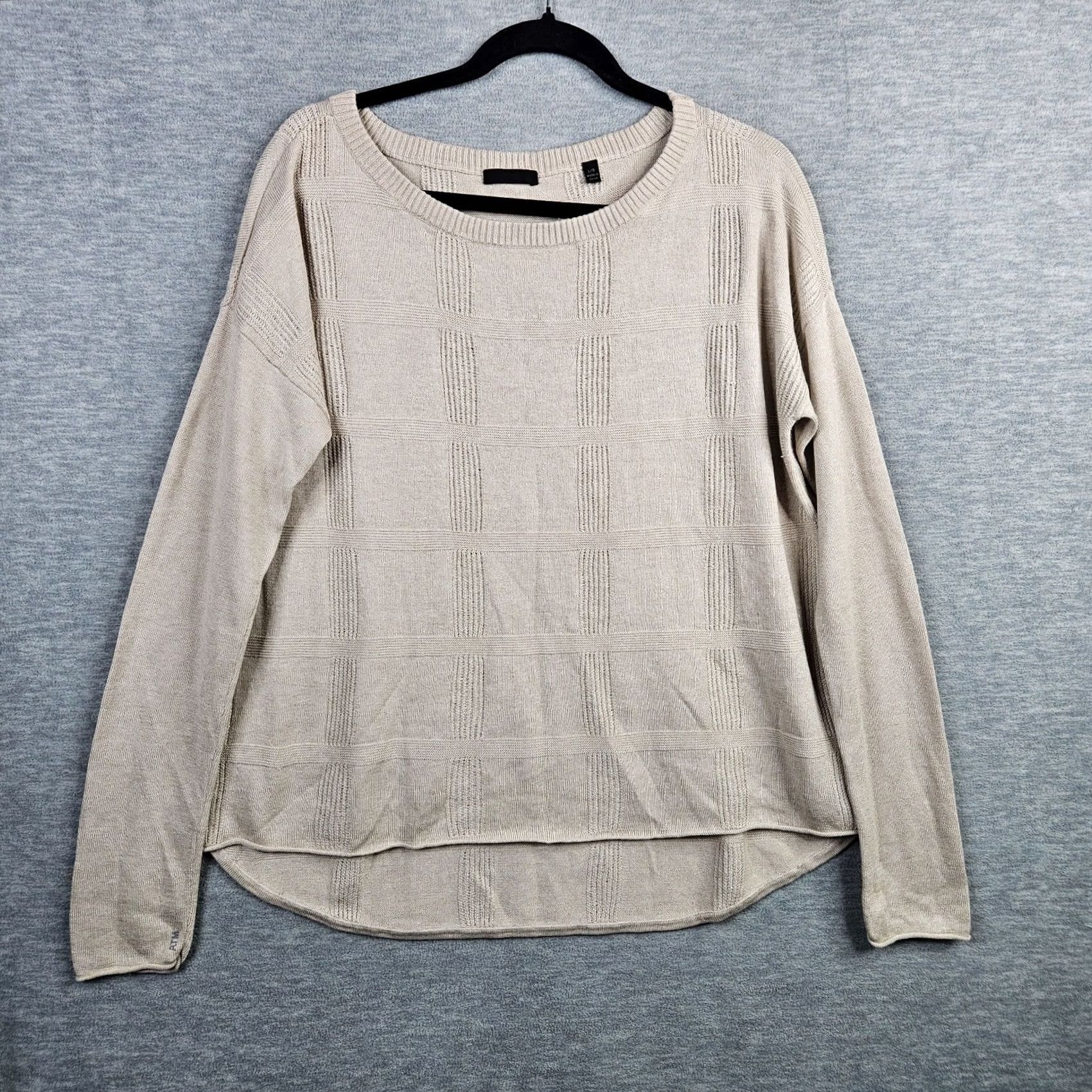 Vintage ATM Women’s Knit Sweater Long Sleeve Pull Over L Beige Cashmere Silk Wool Logo V-Neck All Seasons Regular Pullover Modern Shirt Mens Womens Boys Girls Size L / US 10 / IT 46 - 2 Thumbnail